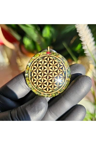Singincraft Peridot - Bronze Flower of Life Orgonite Necklace (Handmade Design Products)