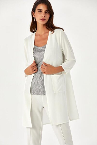 İKİLER Cepli ve Yırtmaçlı Uzun Ceket 024-4401