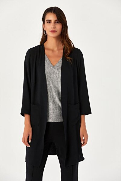 İKİLER Cepli ve Yırtmaçlı Uzun Ceket 024-4401