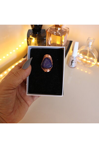 TRENDİN YOLU 1 قطعة اليدوية قابل للتعديل الجمشت الأرجواني الحجر الطبيعي خاتم ...