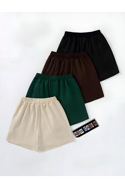 NewCabin Νέα σεζόν Unisex βαμβακερό μπεζ-πράσινο-καφέ-μαύρο καλοκαιρινό σορτς 4 πακέτο