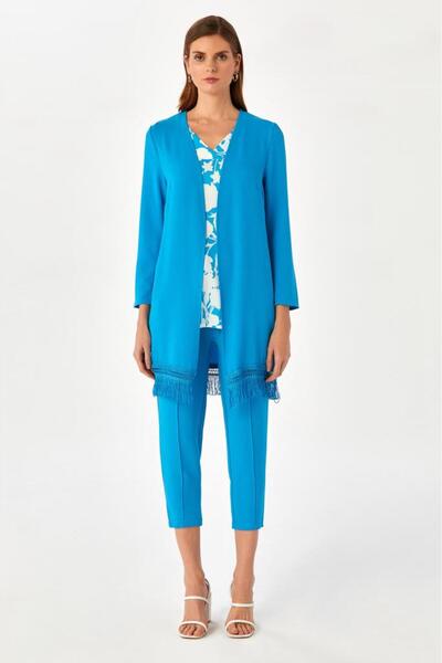 İKİLER Eteği Püsküllü Uzun Kol Ceket 024-4403