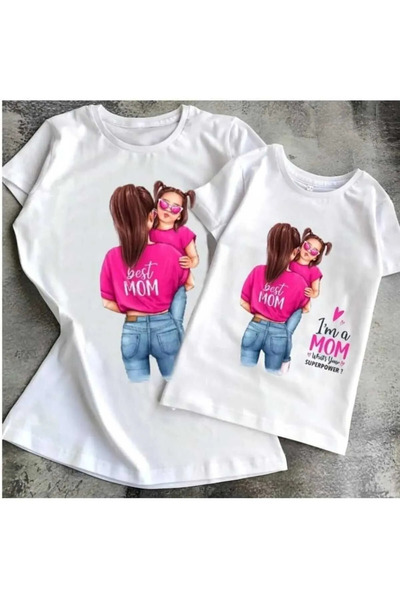 BLACK NİCE 2-Piece Mother Girl Combo Family Combo Printed T-Shirt
