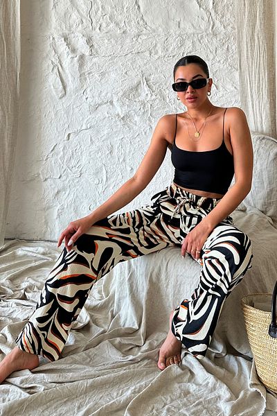 MODAGEN Women's Spanish Leg Leopard Pattern Casual Fit Pants