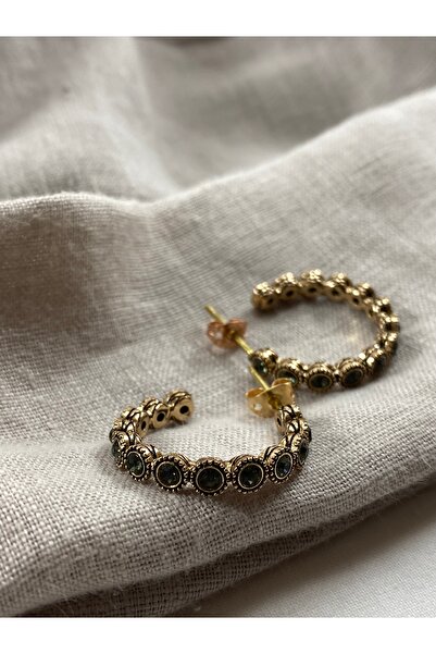 FAYRA ACCESSORIES Black Diamond Taşlı Su Yolu Halka Küpe