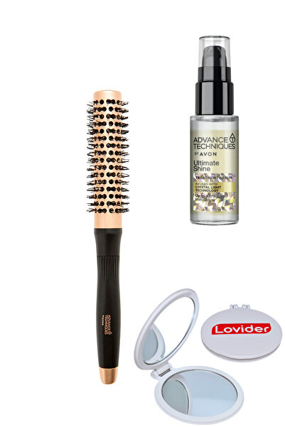 AVON Barrel Fine Blow Dry Brush + Shine Hair Serum 30ml + Lovider Pocket Mirror