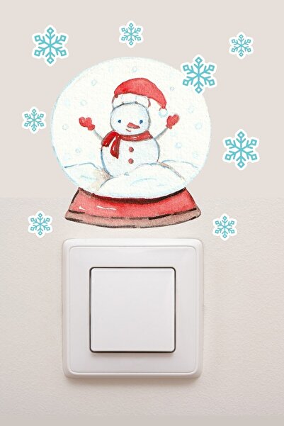 Sim Tasarım Priz - Yılbaşı Kar Küresi Kardan Adam Ve Kar Taneleri Dekoratif P...