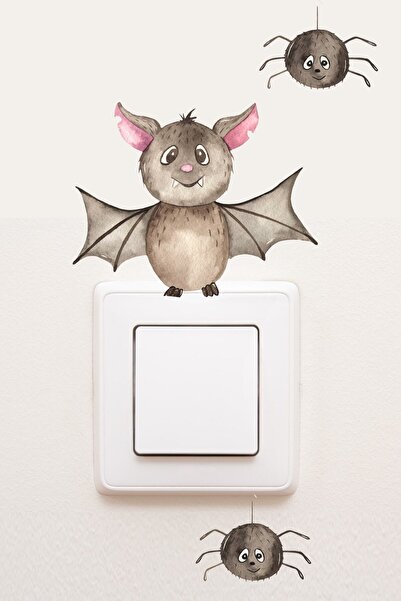 KanvasSepeti Стикер за стенен контакт с прилеп и паяци за Хелоуин