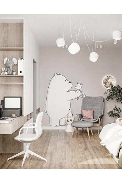 KanvasSepeti مجموعة ملصقات حائط كبيرة على شكل دمية دب بيضاء