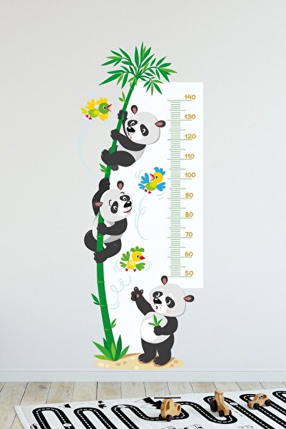 KanvasSepeti Şaşkın Pandalar Temalı Boy Ölçer Duvar Sticker