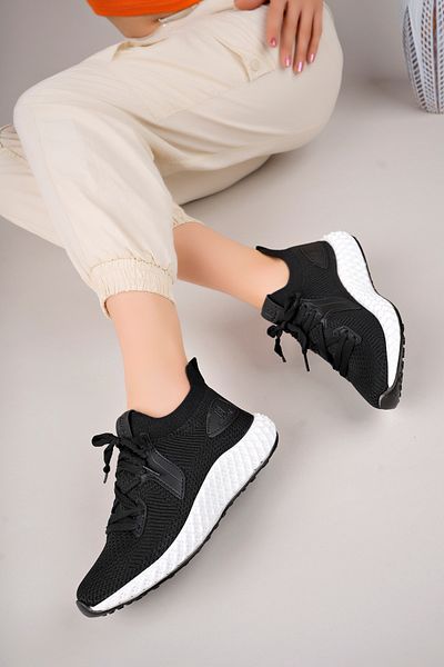 McDark Unisex Black and White Knitwear Knitted Sneakers Sports Shoes