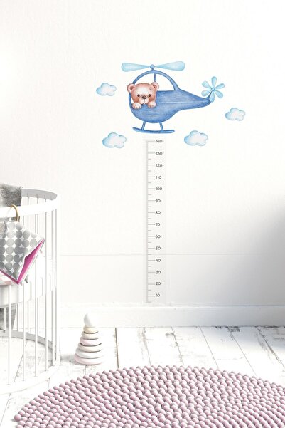 KanvasSepeti Slatka zidna nalepnica za merenje visine u obliku pilota medvedića