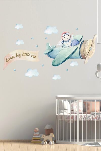 KanvasSepeti Set de autocolante de perete drăguț cu avion pilot