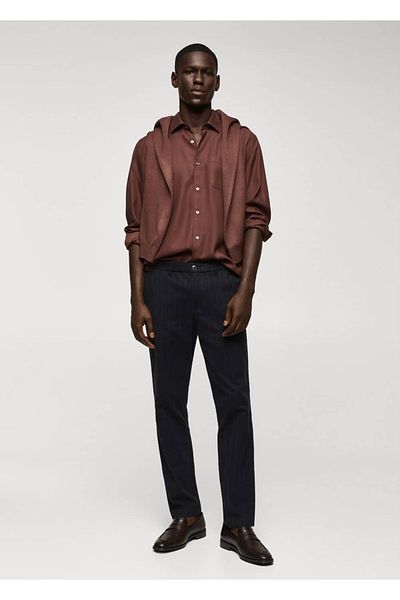 MANGO Man Slim Fit Cotton Thin Striped Trousers