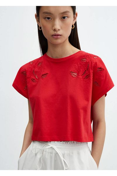 MANGO Woman Tričko Koton - Detailní zpracování