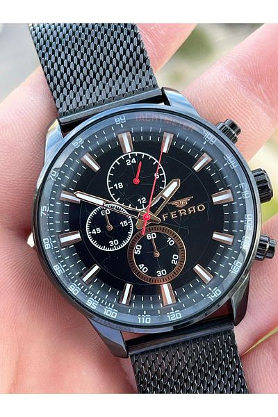 FERRO Black Straw Cord Inner Functions 30 Mt Waterproof Men's Wristwatch with Active Calendar ETM3856
