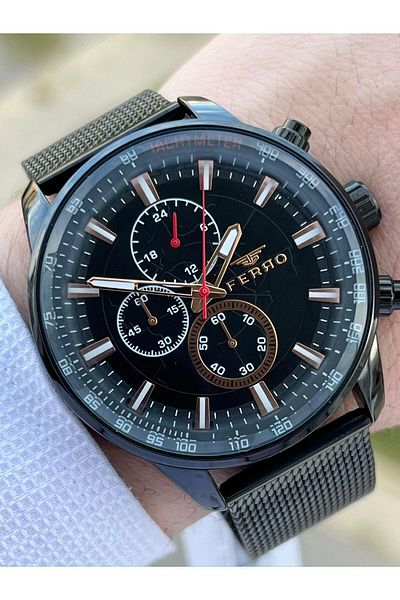 FERRO Black Straw Cord Inner Functions 30 Mt Waterproof Men's Wristwatch with Active Calendar ETM3856