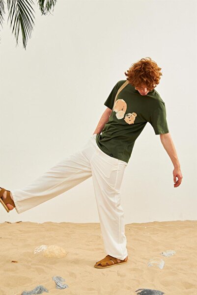 Danger Men's Teddy Bear Printed Oversize T-shirt Green