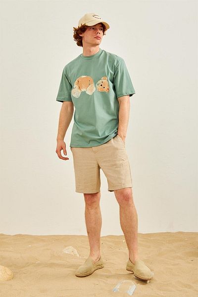 Danger Men's Teddy Bear Printed Oversize T-shirt Mint