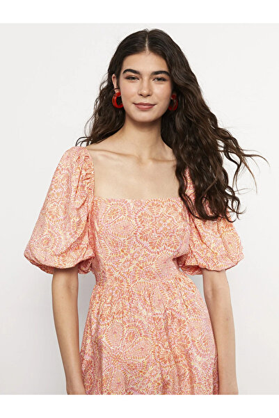 LC Waikiki Γυναικείο φόρεμα με μανίκια με μοτίβο με τετράγωνο λαιμόκοψη LCW V...