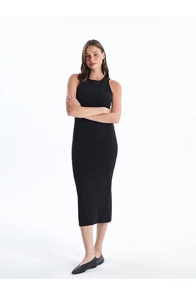 LC Waikiki LCW Lässiges, schlichtes, figurbetontes Damenkleid mit Rundhalsausschnitt