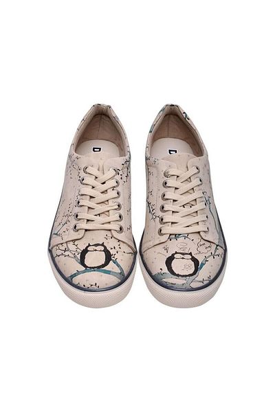 Dogo Women's Vegan Leather Beige Sneakers - Owl Design