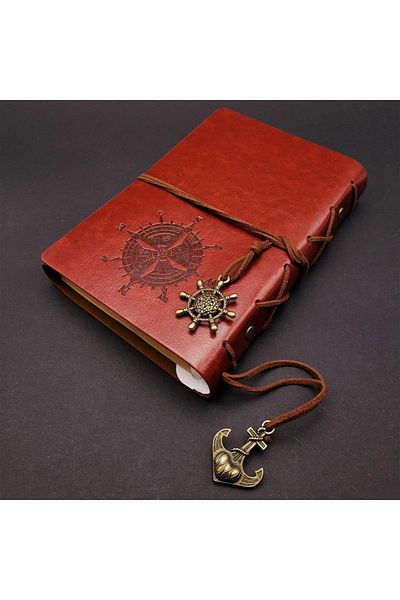 funshop Compass Patterned Leather Covered Dream or Memory Book