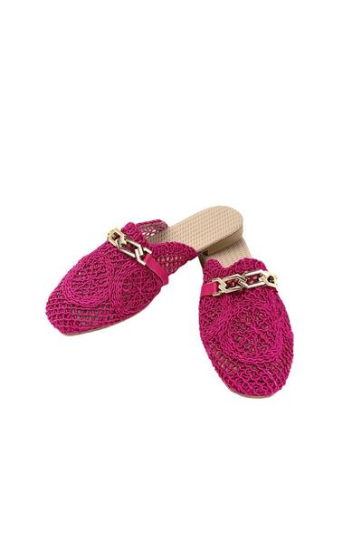 bescobel Women's Termi Fuchsia Stone Detailed Knitwear Slippers 1cm