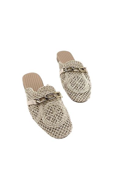 bescobel Women's Termi Beige Stone Detailed Knitwear Slippers 1cm