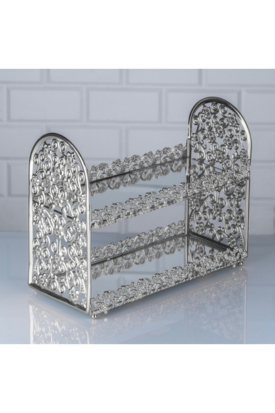 Hinora منظم عرض الرف اللؤلؤي الماسي ذو الطابقين 14x24x30 سم