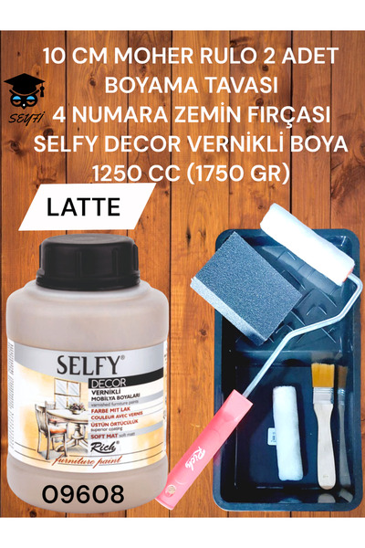 SEYFİKİRTASİYE Selfy Decor 1250 Cc (1750 Gr) Akrilik Kendinden Vernikli Dolap Boyama Seti rulo fırça tava zımpara