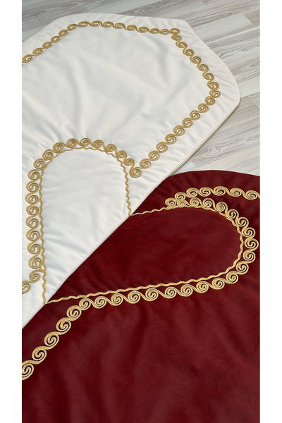 KARDE ÇEYİZ Heart Prayer Rug - Heart Prayer Rug - Paired Heart Prayer Rug Set - Crystal Velvet Fabric - With Pearl Rosary Gift