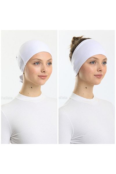 Shalista 2 Pieces White Set - With Magic Handle, Endurizing and Stretching Bonnet and Bandana