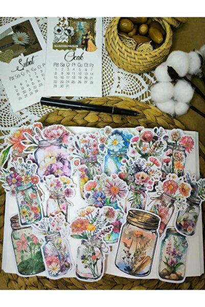 SelisCraft Çiçekli Vazo Sticker Seti 01 Ajanda Planlayıcı Bullet Journal Scra...