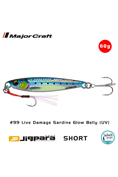 MAJOR CRAFT Jigpara Short JPS-60gr 90mm #99 Live Damage Sardine Glow Belly (UV)