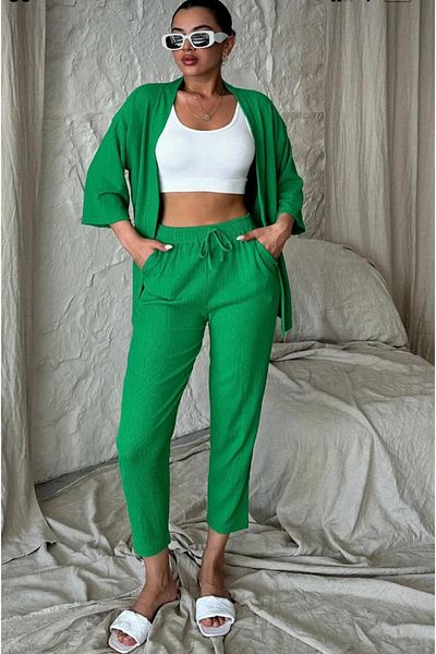 MODERNİZE Women's Relaxed Fit Kimono Bottom Long Top Summer Set