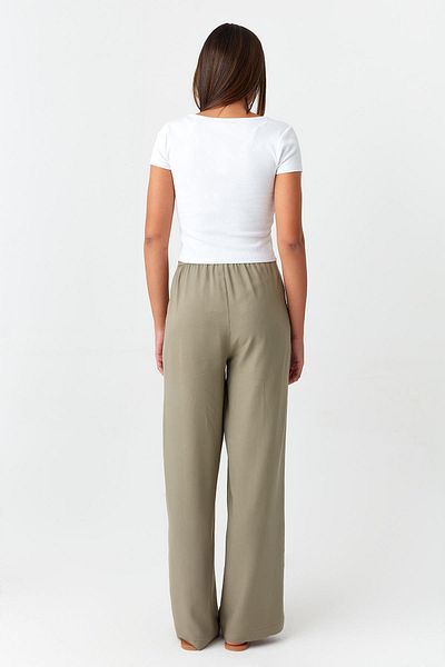 Select Moda Women's Khaki Elastic Waist Wide Leg Trousers