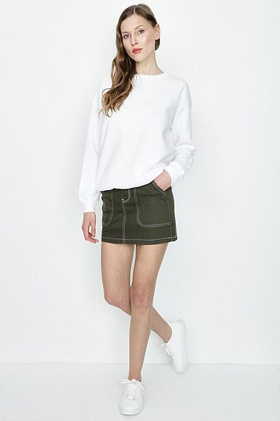 Select Moda Women's Khaki Contrast Stitched Mini Skirt