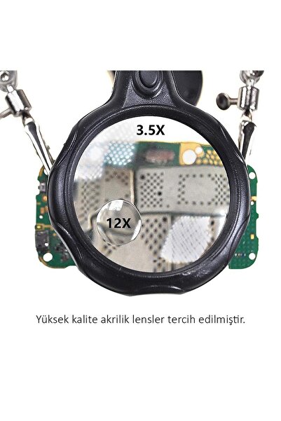 TLS Robotik Çok Fonksiyonlu LED Işıklı Büyüteçli ve Mercekli Lehim Tamir Havya Standı - MG16126-A