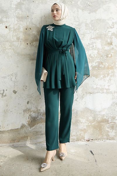 InStyle Jewelled Handle Tulle Crepe Set - Emerald Green