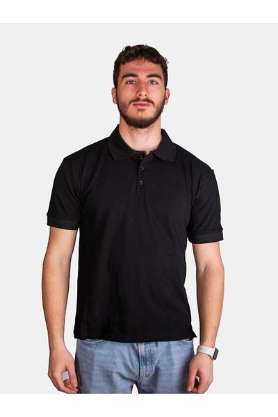 Çapıt Μπλουζάκι Unisex 100% βαμβακερό γιακά πόλο με κοντό μανίκι μαύρο λακό