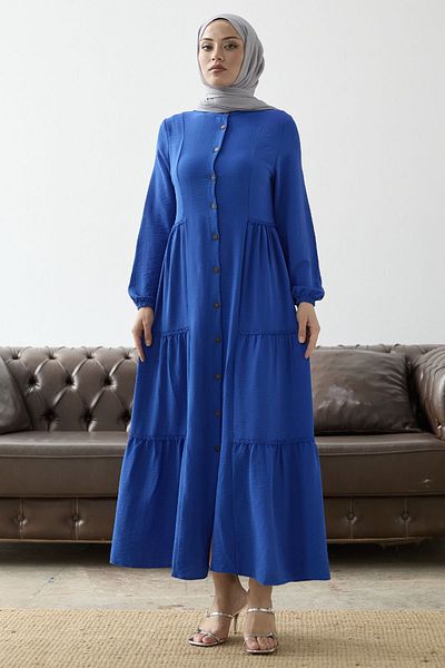 InStyle Buttoned Laced Ayrobin Dress - Saks Blue