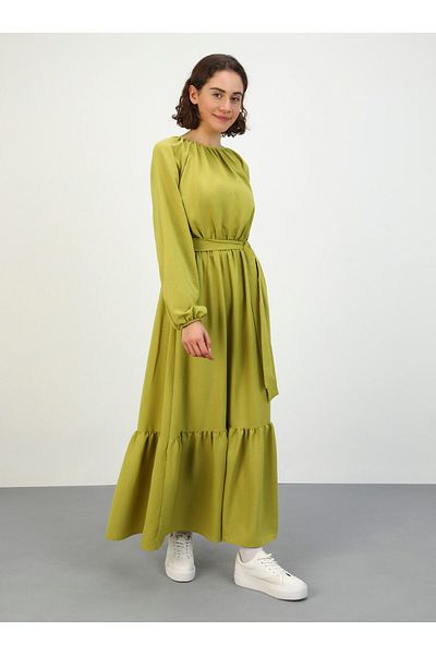 Benin Aerobin Layered Cut Hijab Dress - Oil Green - Benin