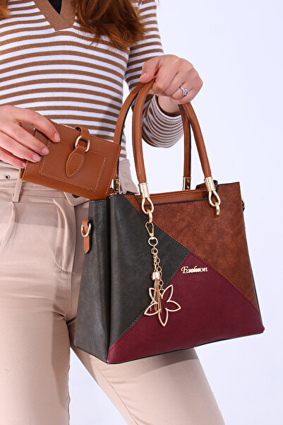 By Hakan Jn-039 Women's Handbag and Shoulder Bag with Wallet Combination Claret Red