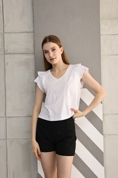 İKLİM LİFE Regular Fit V-Neck Ruffle Short Sleeve T-shirt