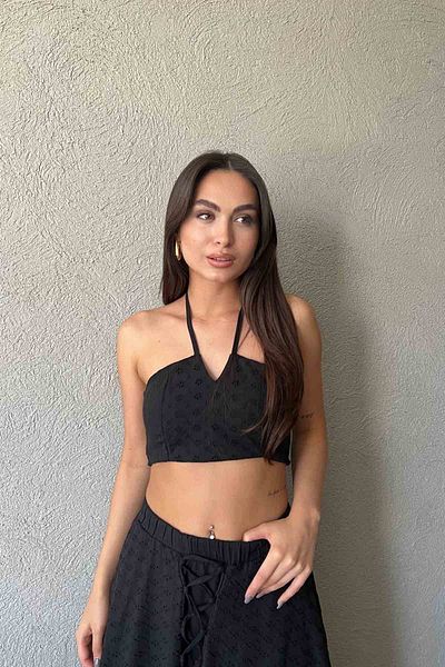 Seda Yalçın Atelier Black Tie Back Bustier with Buttons