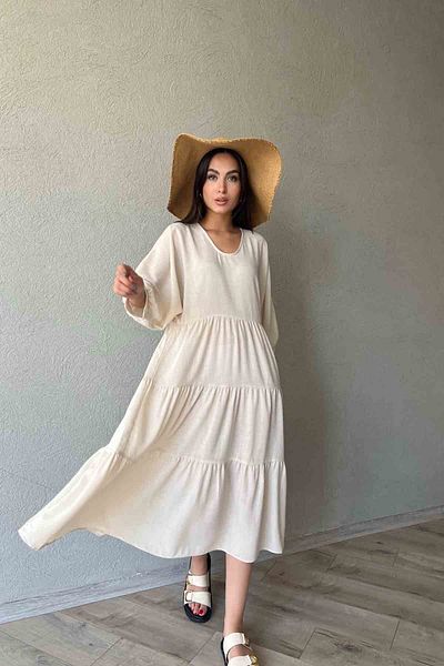 Seda Yalçın Atelier Muslin Fabric V-Neck Comfortable Cut Stone Dress