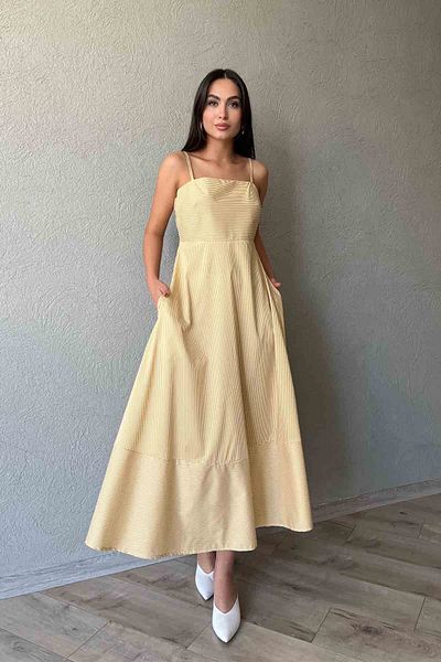 Seda Yalçın Atelier Yellow Stripe Detailed Midi Dress