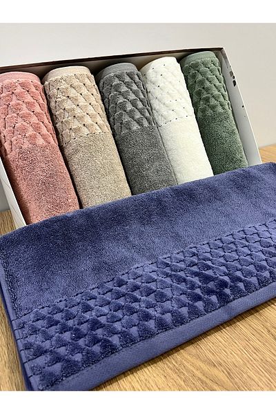 AYHANHOME Σετ 6 πολύχρωμες πετσέτες ζακάρ 50x90 σε κουτί