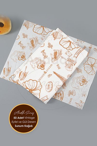Anadolu Saray Self Eiffel and Rose Patterned Oil Paper |   50 Patterned Presentation Papers |   Vintage Oil Paper
